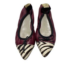 David Morelos Made In Italy Women's Zebra Print & Burgundy Leather Ballet Flats